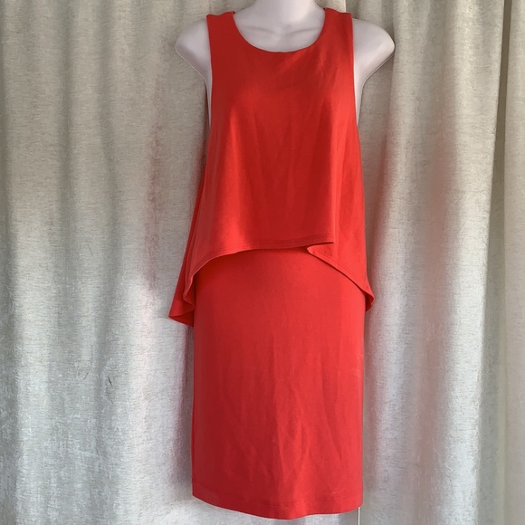 EVERLY Coral Orange Layered Top Bodycon Dress - Picture 2 of 10